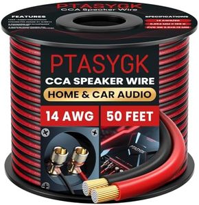 PTASYGK 14 AWG Speaker Wire 50 Feet - 2 Conductor CCA Clear Audio Cable for Home Theater & Car Stereo with 1FT Markings