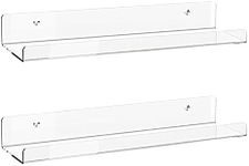 Acrylic Floating Shelves, 2 Pack of 15 inches Invisible Acrylic Floating Wall Ledge Shelf, Wall Mounted Nursery Kids Bookshelf, Spice Rack, Bathroom Storage Shelves for Cosmetics, Photos, Books, Spice