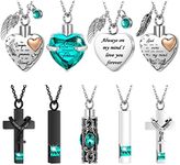 9 Pcs Heart Cross Cubic Urn Necklace for Ashes Keepsake Cremation Jewelry Stainless Steel Necklace Crystal Memorial Pendant Heart Locket Ashes Necklace for Women Men Loved Ones, 9 Styles, Stainless Steel, stainless steel