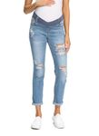 Foucome Women's Maternity Jeans Stretch Ripped Boyfriend Jeans Pregnancy Denim Pants with Pockets, 066# - Blue, Medium