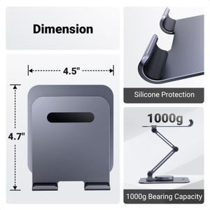 UGREEN Adjustable Swivel Tablet Stand – Foldable Desk Holder for iPad, iPhone, Galaxy, Surface, Portable Monitors