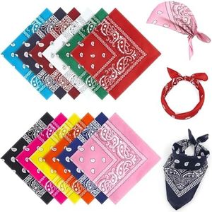 Awumbuk Bandana -12 Pack Bandanas for Women & Men - Colourful Paisley Print Cowboy Neckerchief- 22x22in Square Scarf for Party Events, Dance Accessories (Red,Pink,Black,White,Green,Yellow, Etc)