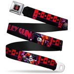 Buckle-Down Seatbelt Belt - HARLEY QUINN Bomb Poses/Suits Black/Purple/Red - 1.5" Wide - 24-38 Inches in Length