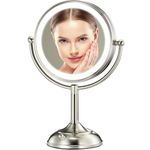 VESAUR Professional 8.5" Large Lighted Makeup Mirror with Brighter Lights, 1X/10X True HD Magnifying Mirror with 3 Color Dimmable Lights, 90 Shadowless LEDs, 360°Swivel Seamless Vanity Mirror, Nickel