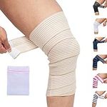 360 RELIEF - Compression Adjustable Knee Support Brace Anti-Slip Wrap Bandage | Sprains, Bruised, Muscles Strain Prevention Rehab Recovery | Beige with Mesh Laundry Bag |