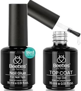 beetles Gel Polish 2 in 1 Nail Glue Base Gel and No Wipe Top Coat Kit 2PCS 15ML for Gel Nails and Gel Nail Polish Easy Nail Extension Gel, Soak Off LED Gel Shine Finish and Long Lasting
