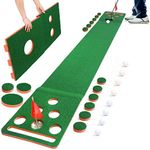 Chriiena Golf Putting Mat, Extendable Practice Golf Pong-Game Set with 4 connectable Putting Pads,Includes 8pcs Golf Balls and Portable Bag for Indoor Outdoor Party Game Use (Orange)