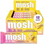 MOSH Lemon White Chocolate Keto Protein Bars, High Protein, Gluten Free, Brain Healthy Snack with Ashwagandha and Lions Mane, 12 Count