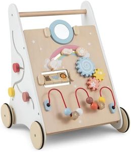 HONEY JOY Baby Push Walker, Wooden Infant Walker Activity Center with Shape Sorter, Develop Motor Skills & Creativity, Push Toys for Babies Learning to Walk, Gift for Boys and Girls (Natural)