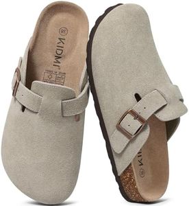 KIDMI Women's Suede Clogs Leather Mules Cork Footbed Sandals Potato Shoes with Arch Support Grey 43 (Size 11)
