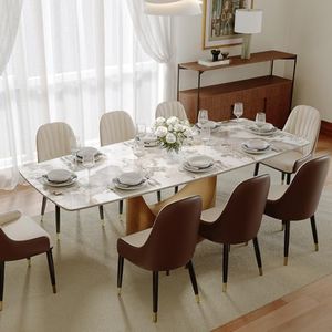 POVISON 94" Hobart Modern Dining Table for 10, Rectangle Sintered Stone Dining Table, Glossy Pandora Dining Room Table with Sintered Stone Tabletop, Bronze Carbon Steel Base (Table Only)