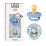 BIBS Colour Soother 2-Pack, BPA Free Dummy Pacifier, Round Nipple. Natural Rubber Latex, Size 1 (0-6 Months), Sky Blue/Baby Blue