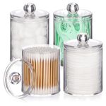 Tbestmax 4 Pack Qtip Holder - Restroom Bathroom Organizers and Storage Containers, Clear Plastic Apothecary Jars with Lids for Cotton Ball, Cotton Swab, Cotton Round Pads, Floss