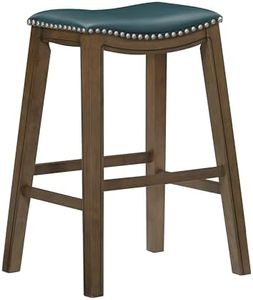 Lexicon Ordway Solid Wood Bar Stools - Saddle Bar Height Stools for Transitional Dining Versatile Kitchen Seating Options, Perfect for Casual Entertaining Spaces, 30" SH, Green