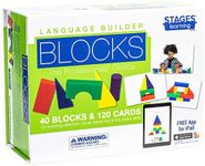 Stages Learning Materials Language Builder Block Imitation Kit Curriculum for Autism & Preschool 120 Pretend Play Flashcards, 40 Wood Blocks, iPad App