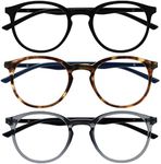 OPULIZE Met Reading Glasses 3 Pack Slim Round Frame Scratch Resistant Spring Hinges Black Brown Transparent Grey Mens Womens RRR60-127 +1.50