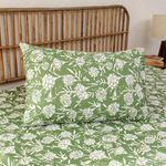 House This Single Size Flat Cotton Bedsheet with 1 Pillow Covers - 144 Thread Count - 152 x 229 cms (Genda Phool - Green)