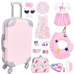 BNUZEIYI 17Pcs 18 Inch Girl Doll Clothes and Accessories Doll Accessories Case Luggage Travel Play Set with Travel Pillow Camera Sunglasses for 18 Inch Dolls Travel Storage Gift for Girls