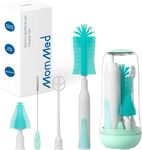 MomMed Electric Bottle Brush, Electric Baby Bottle Brush Set with Silicone Bottle/Pacifier/Straw Brush and Mixing Head, Waterproof Bottle Cleaner Brush with Drying Rack, 2 Modes & 360° Rotation