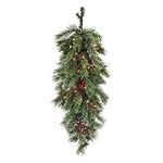 National Tree Company GN7-300-36T-B1 Swag, Green, 36-Inch Artificial Pine Teardrop with 108 LED Lights and Red Berries