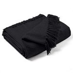 EHC Waffle Cotton Woven Super Giant Sofa Throw, Up to 4 Seater Sofa/Super King Size Bed 250 x 380 cm, Black