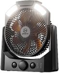 Camping Fan with LED Lantern, 8 Inch D-Cell Battery Operated Desk Fan with Timer, High Velocity Stepless Speed Control, Quiet,SOS Light, 180° Rotation USB Fan for Outdoor, Hurricane, Emergency