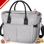 KIPBELIF Cute & Roomy Lunch Box for Women – Adults Large Insulated Lunch Bag with Shoulder Strap, Multi-Pockets, and Water Bottle Holder for Work, Picnic, and Outdoors (Extra Large Size, Gray)