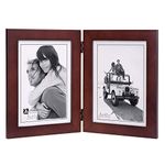 Malden Double Vertical 5x7 Picture Frame - Wide Real Wood Molding, Real Glass - Dark Walnut