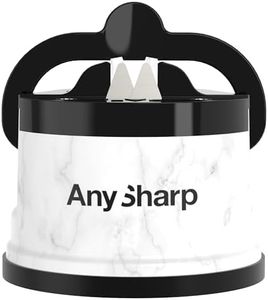 AnySharp – EDITIONS – Hands Free Knife Sharpener - Easy to Use Sharpening Tool w/PowerGrip Suction Base and 20-Degree Pre-set Angle - For All Knives: Chef’s, Serrated, Hardened Steel - White Marble
