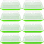 KEILEOHO 8 Pcs Green Seed Sprouter Tray with Lid, Nursery Seedling Seed Germination Trays, Soil Free Microgreens Growing Trays for Mung, Wheatgrass, Big Capacity Wheatgrass Grower Kit