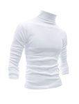 Men Slim Fit Lightweight Long Sleeve Pullover Top Turtleneck T-Shirt, White, Large