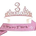 EBE EmmasbyEmma 3rd Birthday, 3rd Birthday Tiara for Girls, Birthday Tiara for Girls 3, Birthday Party Tiara for Kids 3 Pink