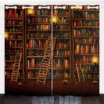 HommomH 42 x 84 inch Curtains (2 Panel) Grommet Top Darkening Blackout Room Vintage Library Book