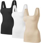 TDIFFUN Women's Shapewear Tank Tops Tummy Control Seamless Ribbed Square Neck Compression Body Shaper Top - Black White Nude XS/S
