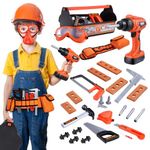 iBaseToy Kids Tool Set - 32 Pieces Pretend Play Construction Toy with Tool Box, Kids Tool Belt & Electronic Toy Drill, Toy Tool Set Gift for Toddlers Boys Girls Ages 3 , 4, 5, 6, 7 Years Old