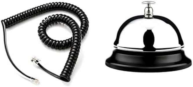 Comtrue Telephone Cord & Counter Bell Set for Front Desk - 2 Pack 11.5FT Coil Phone Line Cord + 1 Service Bell for Hotel, Office, Retail, Medical Reception