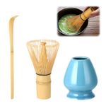 Wenrescry Matcha Ceremony Accessory Set, Japanese Handmade Matcha Whisk, Bamboo Whisk Holder, Traditional Tea Spoon, 100 Prongs, Green Tea Powder Whisk - 3 Piece Set