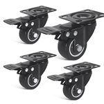 FOSLAP Heavy Duty Castor Wheels 50mm up to 200KG Noiseless Swivel Trolley Wheels - PU Rubber Swivel Wheels for Moving Furniture and Trolley (All 4 with Brakes)