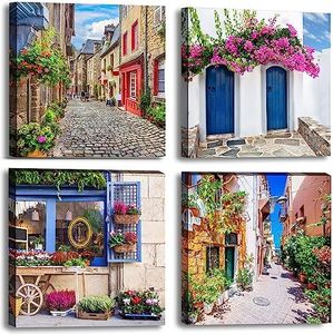 Italy Tuscan Wall Art, Colorful Nature Scenic Framed Pictures Canvas Prints, Modern Town Street Artwork Paintings for Living Room, Bedroom, Office Wall Decor 16"x16"