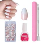 ZAHRVIA Press on Nails Kit, Natural Gradient Pink Fake Nails with Glue, Acrylic Almond Fake Nails Pink Tips, 120Pcs Glossy Full Cover Stick on Nails for Women Girls Nails Art (Gradient Short Almond)