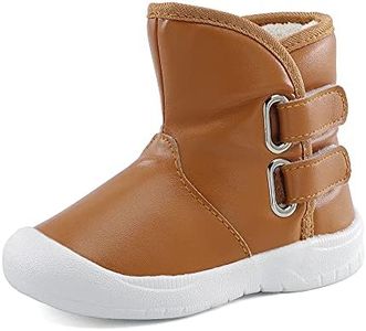 ESTAMICO Toddler Boys Girls Rubber Sole Snow Boots Waterproof Slip Resistant Winter Shoes Brown 9 Toddler