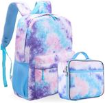 Fenrici Tie Dye Backpack with Lunch Box Set for Girls, School Bag with Laptop Compartment and Insulated Lunch Box, Tie Dye, Pink, Purple, Pastel