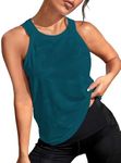 OYOANGLE Women's Camo Print Sleeveless Workout Shirts Exercise Running Tank Tops Active Gym Tops Teal Blue X-Large