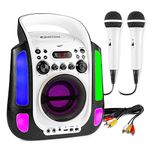 Fenton SBS30 Karaoke Machine Speaker System with Party Lights, Bluetooth and 2 Handheld Microphones CDG/CD+G/MP3+G Player Song Lyrics Screen Display Output, White