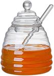 HZIYOU Honey Jar and Glass Made Honey Dipper and Honey Pot Heat-Resistant Beehive Honey Pot for Home Kitchen (400ML, transparent)