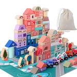 Wooden Building Blocks Set, City Construction Stacker Stacking Preschool Learning Educational Toys, Toddler Toys for 3+ Year Old Boy and Girl Gifts