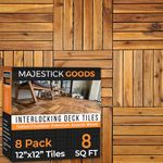 Interlocking Deck Tiles 10 Pack - Snap Together Wood Flooring | 12 x 12 Acacia Hardwood Outdoor Flooring for Patio | Click Floor Decking Tile, Waterproof Balcony Flooring, Wooden Parquet Flooring