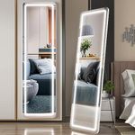 Biyatuos 56"x16" Full Length Floor Mirror Dimming Lights Bedroom Tall Full-Size Body Mirror Lighted Mirror,Free Standing Mirror,Wall Mounted Hanging Mirror,Dressing Mirror Touch Control (White)