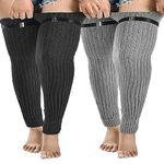 SherryDC Women's Plus Size Extra Long Leg Warmers Wide Thick Thigh High Footless Socks Over Knee Boot Stockings with Belt, 2 Packs(black+grey), One Size