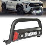 Bull Bar Fit for Toyota Tacoma 2024 2025 2026 with LED Light & w/License Plate Bracket DIY Paintable Front Bumper Brush Push Bar Grille Guard Protector